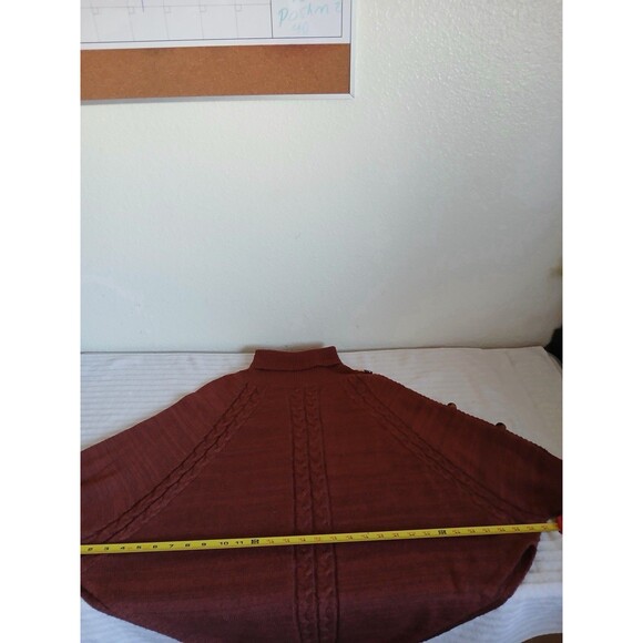 Shein Curve 2XL Poncho Sweater Burgundy Turtleneck Cable Knit Button Detail - Picture 12 of 16